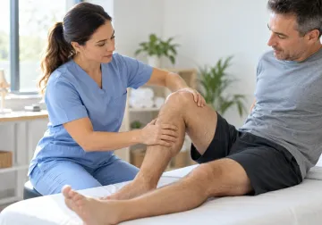 Fisioterapeuta valorando la movilidad de una rodilla
